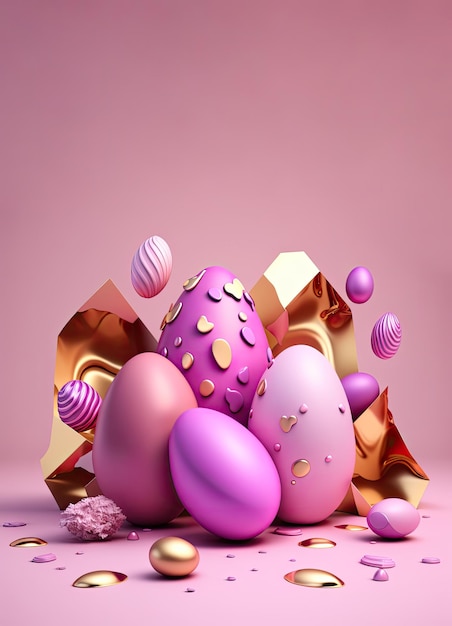 A pink easter egg with gold foil on it