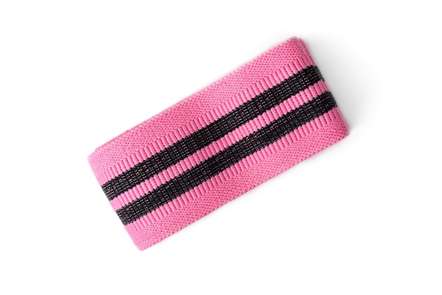 Pink elastic fabric band for fitness isolated on white background.