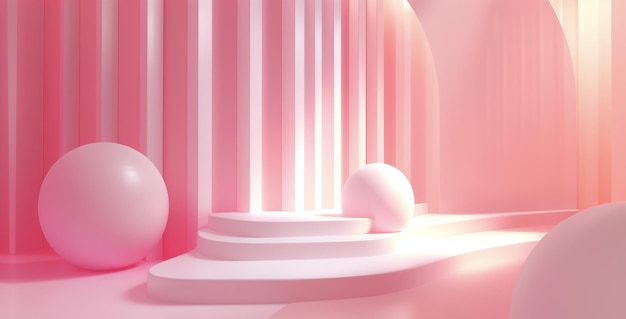 Pink empty room with minimalist bright design 3d realistic background for girls