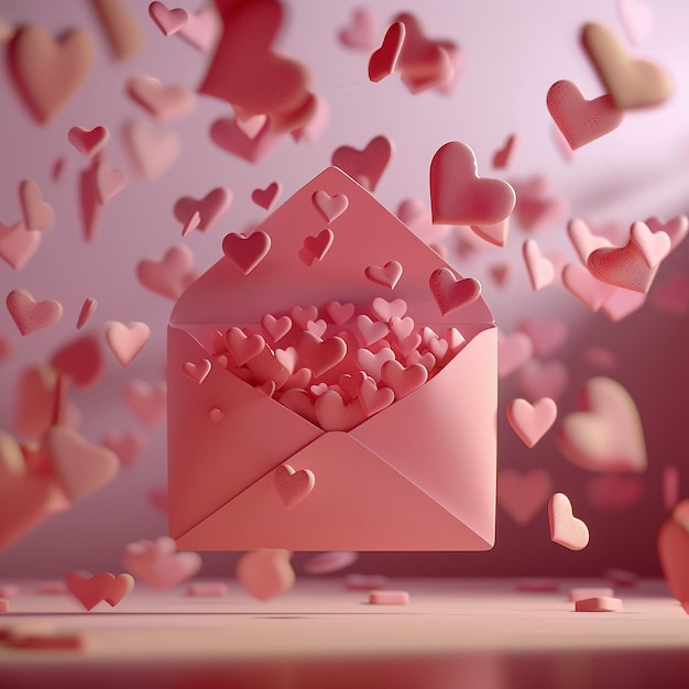 a pink envelope with hearts on it and a pink envelope with hearts in the background