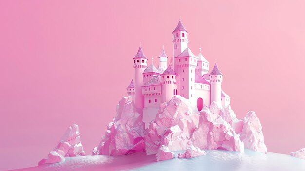 Photo pink fairytale castle on pink background