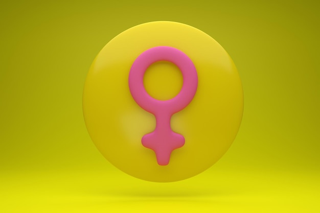 pink female gender symbol in round dialog box with vivid yellow background