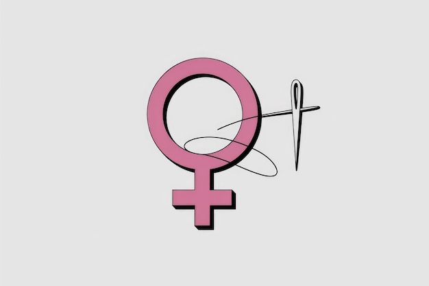 Photo a pink female symbol with a needle and thread representing female empowerment