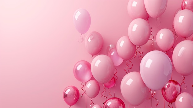 Pink festive banner with balloons Template background with a place for text