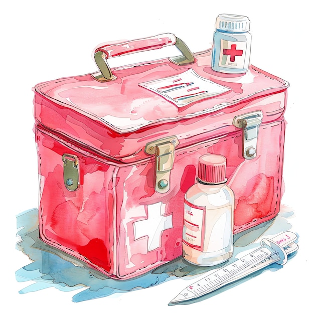 Photo pink first aid kit illustration for kids