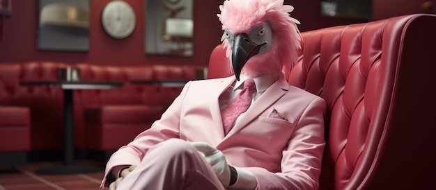 Pink flamingo business man in a suit people animal