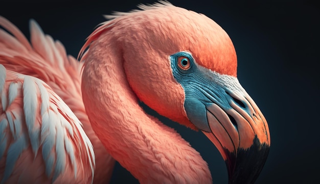 Pink flamingo close up portrait generative Ai