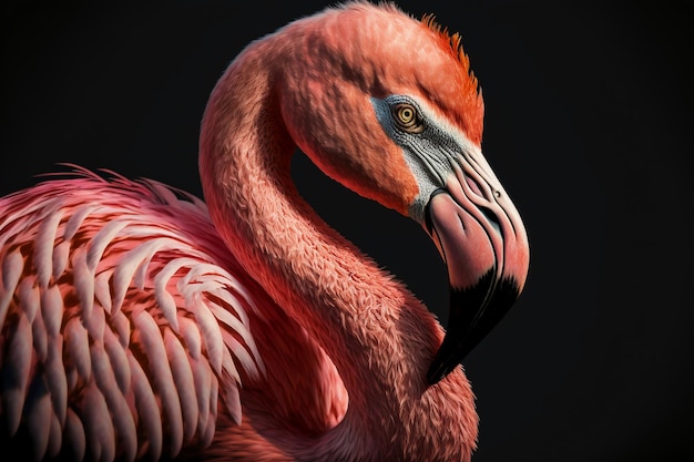 Pink flamingo close up portrait