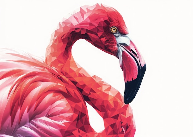 Photo pink flamingo depicted in polygonal illustration on a white backdrop