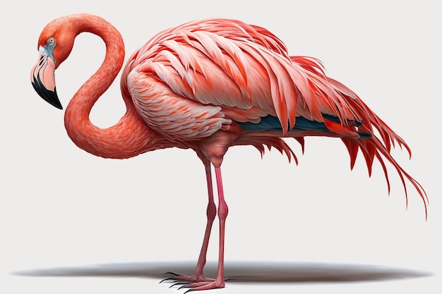 Pink flamingo drawn on white background Ai generated