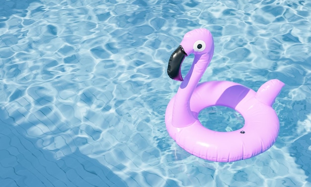 Pink Flamingo Float in Swimming Pool Summer Relaxation Concept