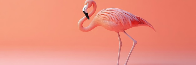 Pink Flamingo Standing on a Coral Background A single pink flamingo stands on one leg with it