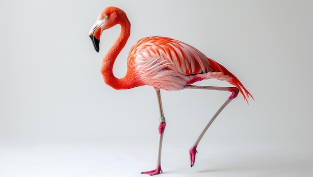 Photo pink flamingo standing on one leg