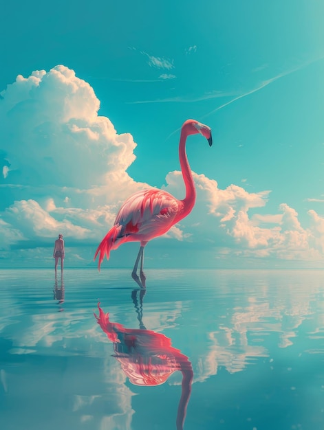 Photo pink flamingo in a tropical paradise