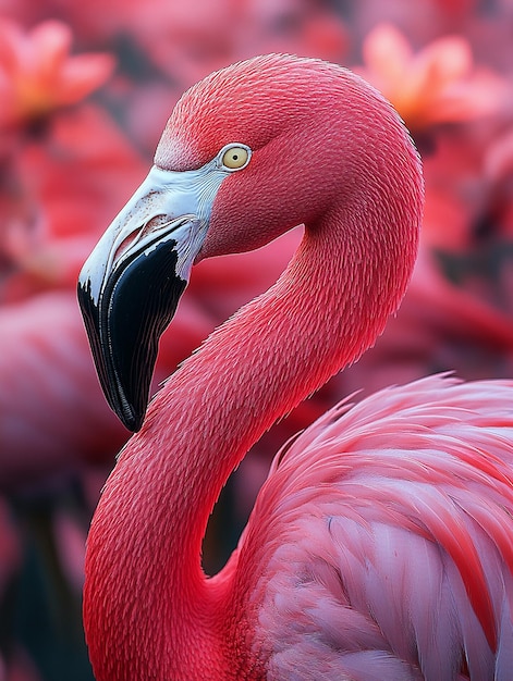 Photo a pink flamingo with a black beak and a black beak