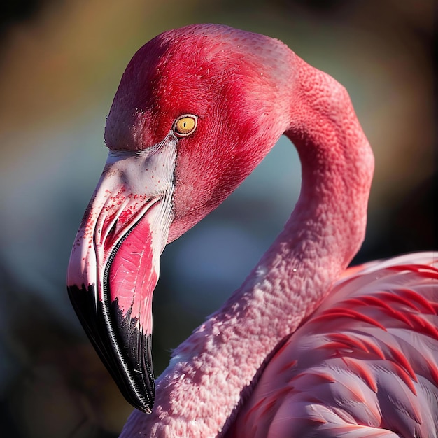 Photo a pink flamingo with a black beak and a red beak