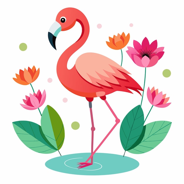 Photo a pink flamingo with flowers and a pink flamingo