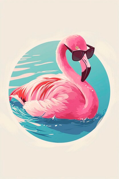 Pink flamingo with glasses drawing Selective focus