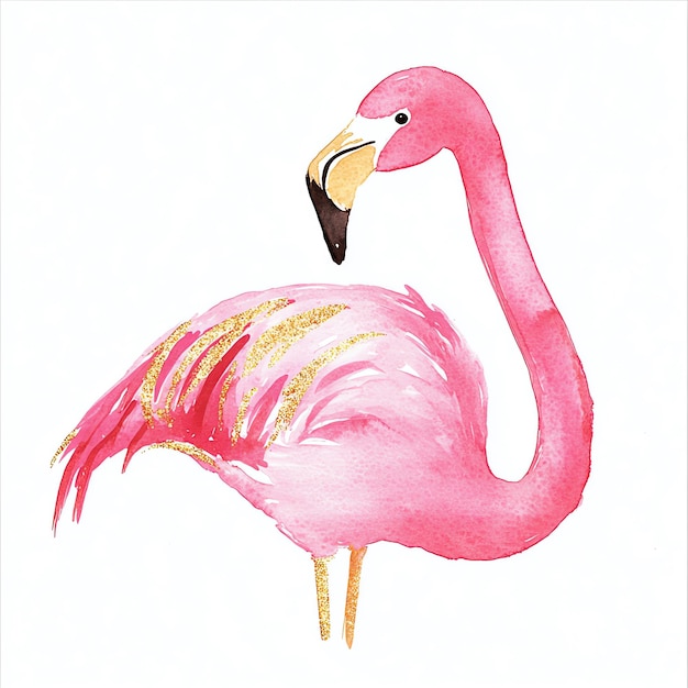 Photo a pink flamingo with a gold feather on its beak