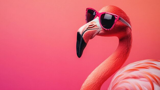 Photo pink flamingo with summer sunglasses