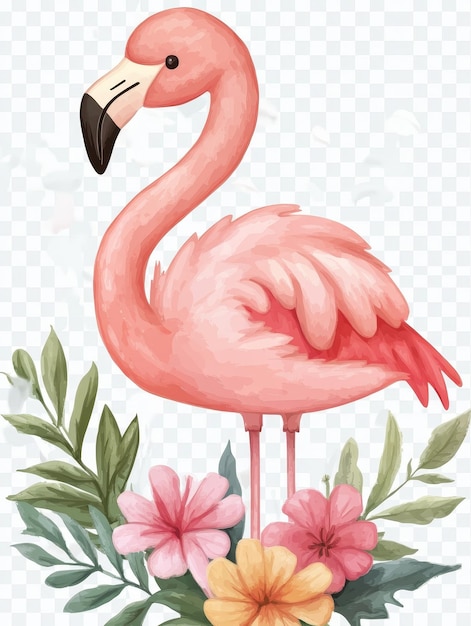 Photo pink flamingo with tropical flowers