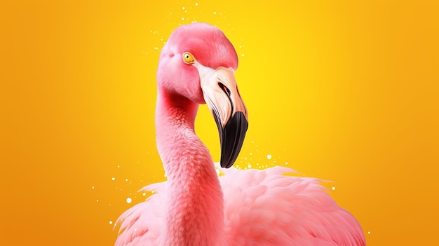 Pink flamingo in yellow establishment AI Generated