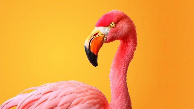 Pink flamingo in yellow establishment AI Generated