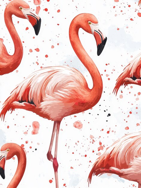 Photo pink flamingos with watercolor splatter background