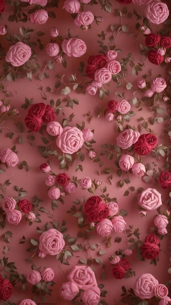 Photo pink floral wall textured background