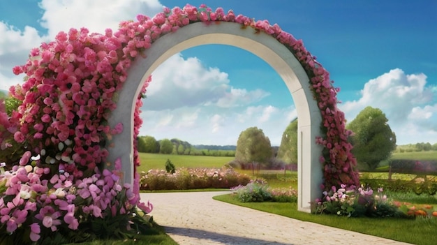 Photo a pink flower arch with the word  peonies  on it