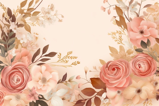 A pink flower background with a floral border.