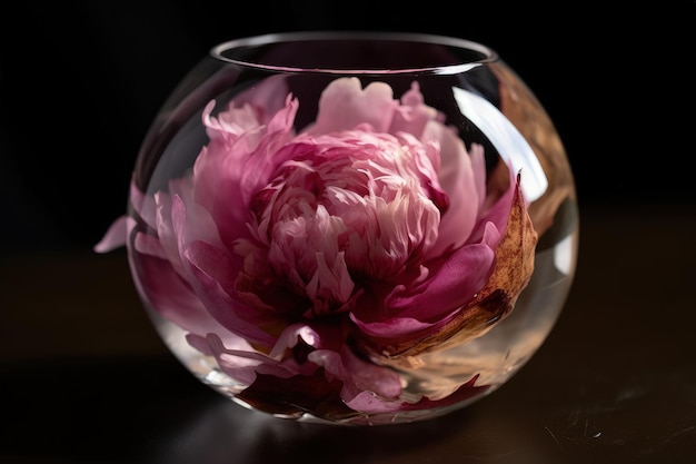 A pink flower in a clear glass vase generative AI