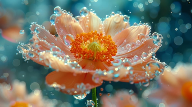 Pink Flower CloseUp With Water Drops