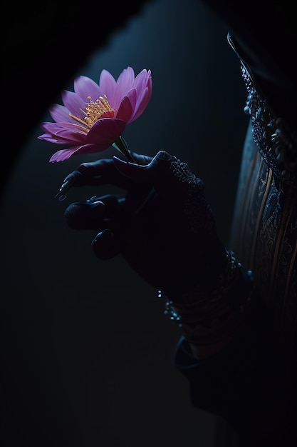 A pink flower in the dark