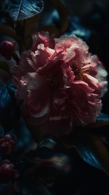 A pink flower in the dark