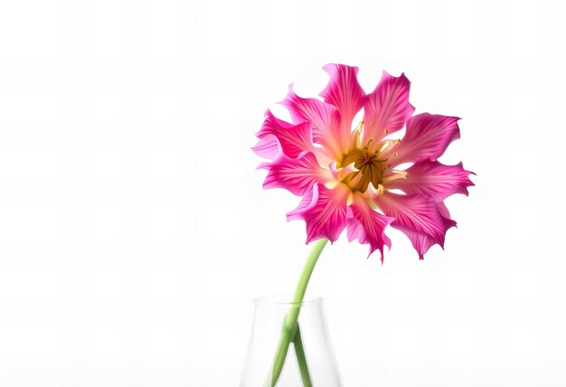 Photo a pink flower in a glass vase with a pink flower in it