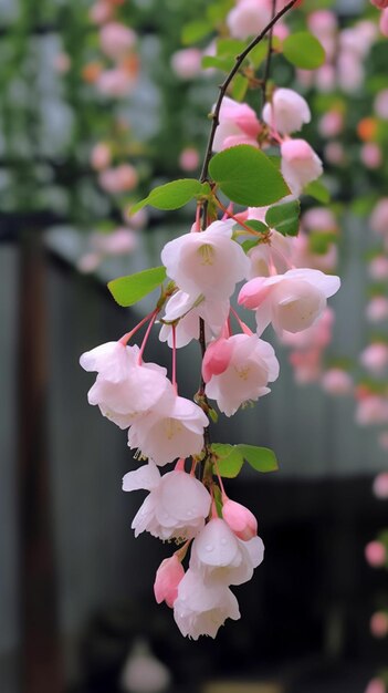 A pink flower hanging from a tree