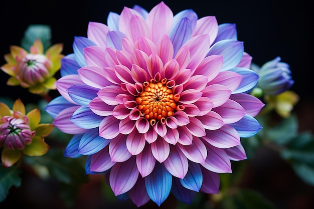 A pink flower head with multi colored petals high quality