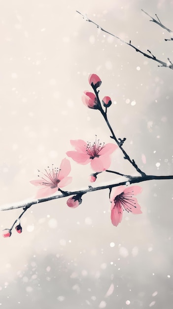 a pink flower is on a branch with the words  spring  on it