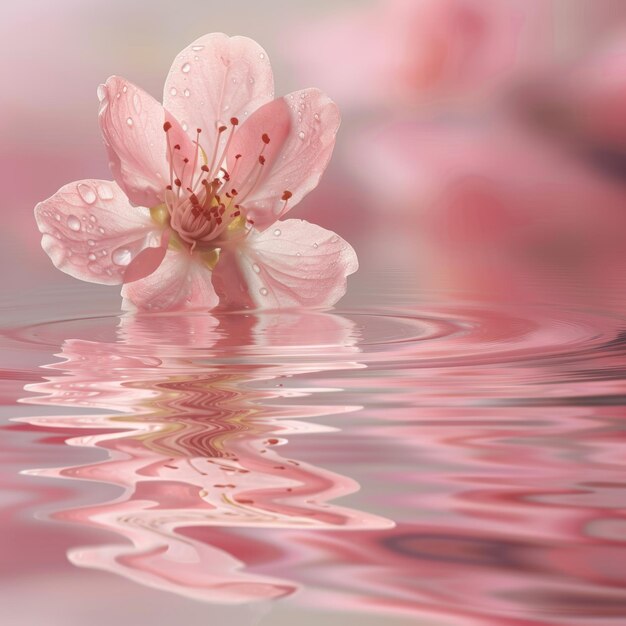 Photo a pink flower is floating on the surface of a body of water