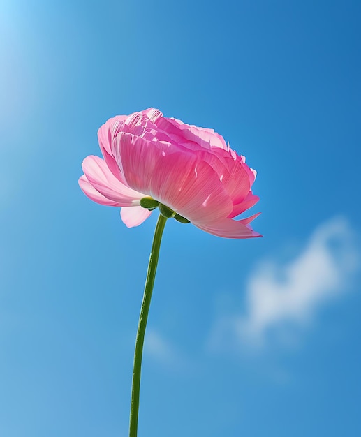 a pink flower is in the sky with a cloud in the background