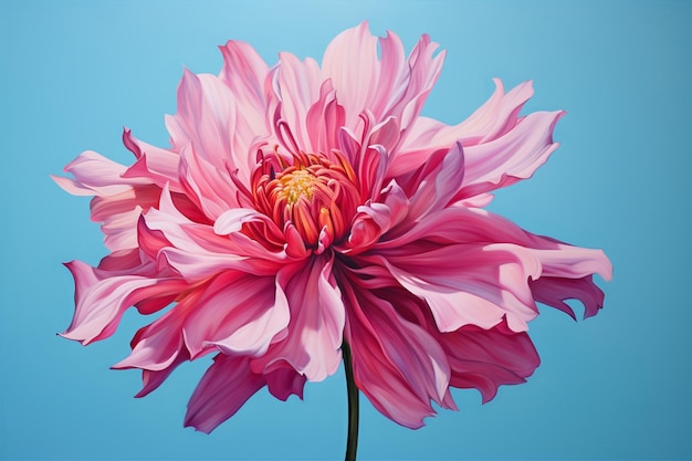 A pink flower painted on a blue background