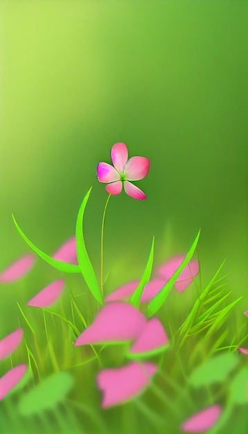 Pink flower sitting on top of a lush green field generative ai