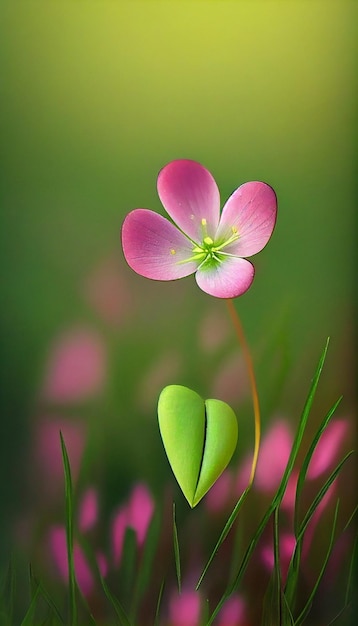 Pink flower sitting on top of a lush green field generative ai