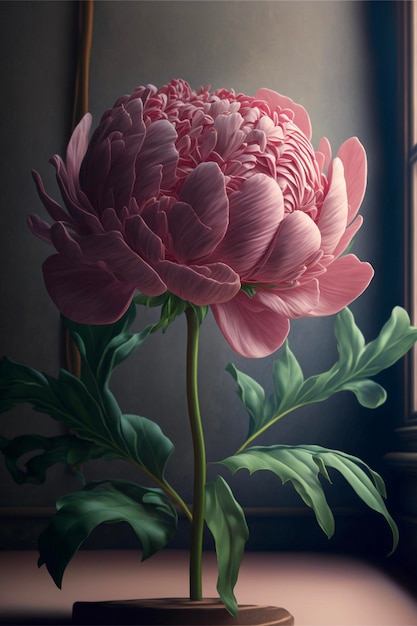 Pink flower sitting on top of a wooden table generative ai