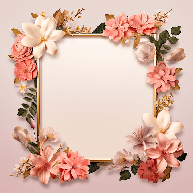 Pink Flower Square Frame Wedding Rustic Floral generate by AI