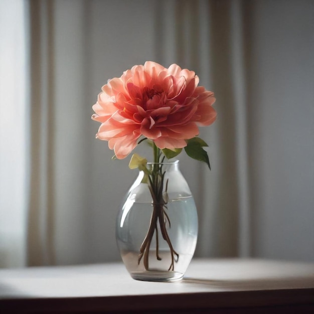 a pink flower in a vase that has a pink flower in it