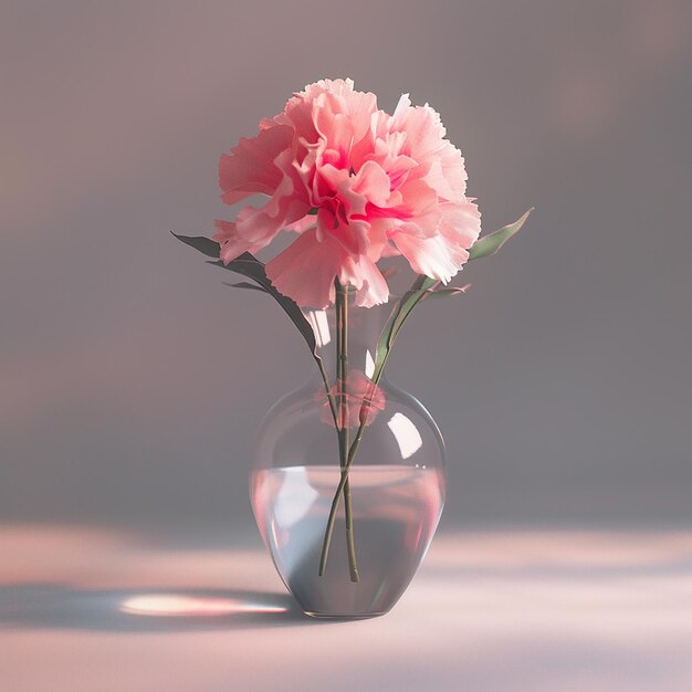 Photo a pink flower in a vase with a green stem