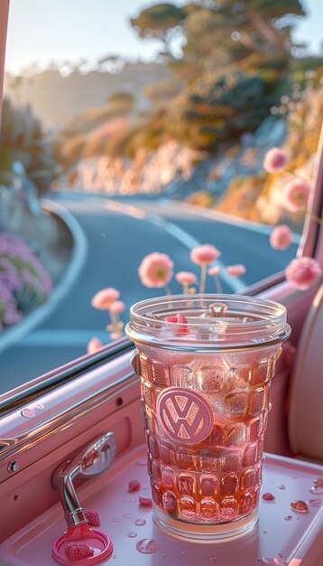 Photo a pink flower vase with the word peace on it