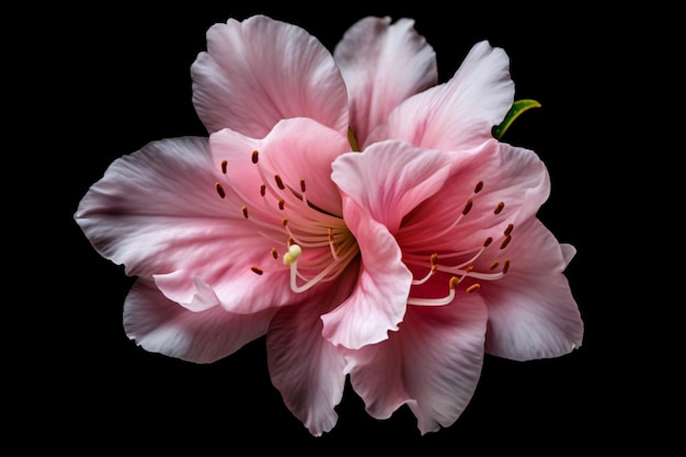 A pink flower with a black background